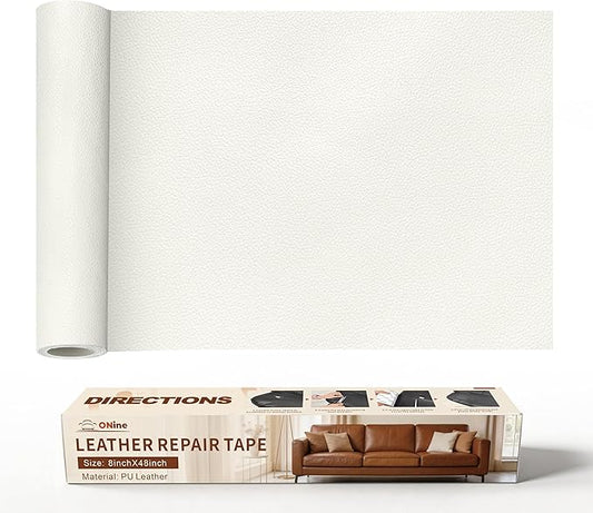 ONine Leather Repair Patch，Leather Repair Tape, 8 x 48 inches Leather Repair Patch for Furniture,Vinyl Repair kit，Leather Couch Patch，for Sofas, Furniture, car Seats(White-Litchi Grain)