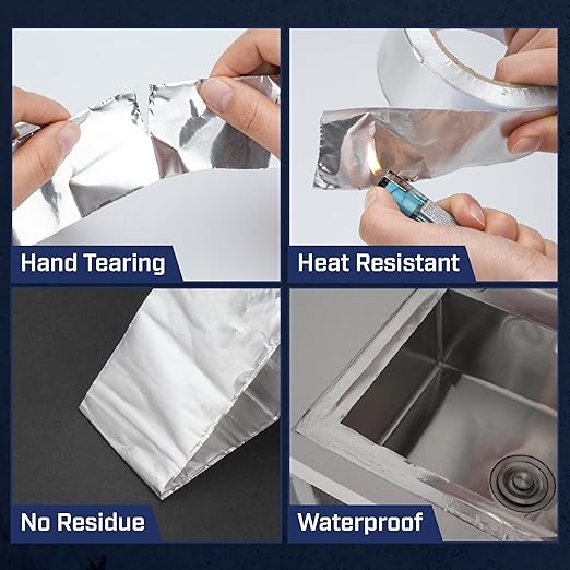Bates- Aluminum Foil Tape, 2 Inch x 75 Feets, 3.6 Mil, HVAC Heat Tape for Ductwork, Dryer Vent, Air Conditioning, Furnace, Pipe Insulation, Waterproof, Flame, UV & Chemical Resistant