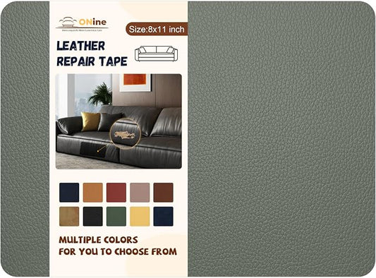 ONine Leather Repair Patch,Self-Adhesive Couch Patch,Multicolor Available Scratch Leather 8X11 Inch Peel and Stick for Sofas,Car Seats Backpack Jackets(Grey-Litchi Grain)