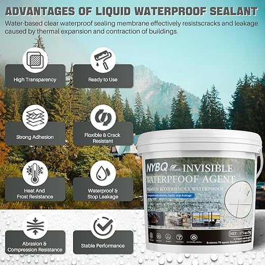 NYBQ Waterproof Sealant Coating 175oz, Transparent Invisible Waterproof Agent, Super Strong Anti-Leakage Polyurethane Coating for Bathroom, Roofs, Kitchen, Patio, Walls, Indoor & Outdoor