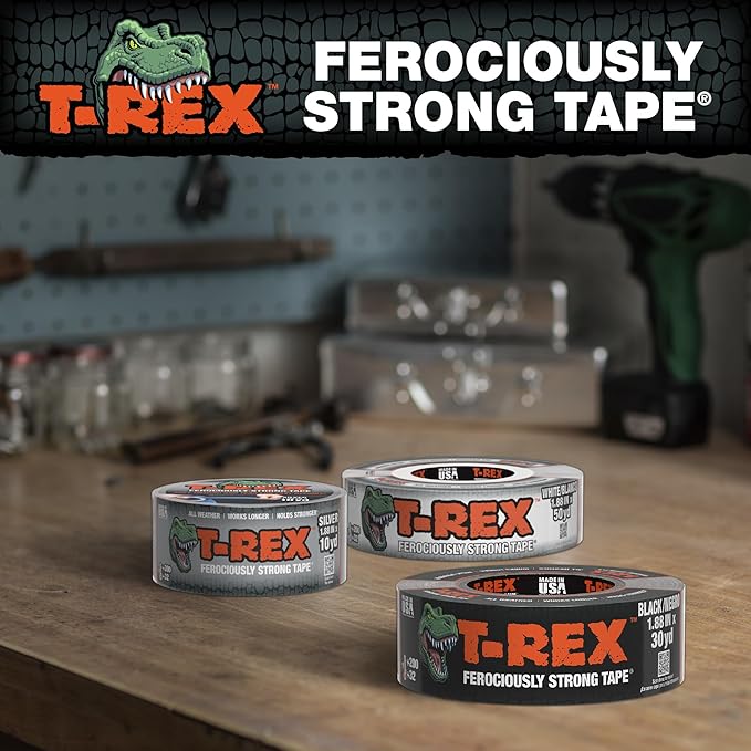 T-REX Tape Heavy Duty Duct Tape with UV Resistant & Waterproof Backing for Ferociously Strong Repairs, 1.88" x 30 yd, Black, 1 Roll
