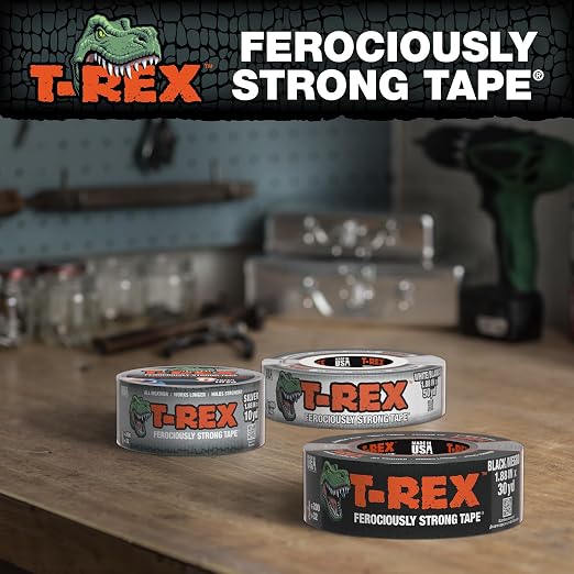 T-REX Ferociously Strong Tape, Mighty Rolls, 1 Inch x 10 Yards Each, Dark Gunmetal Gray, Case of 9 Rolls (241330)