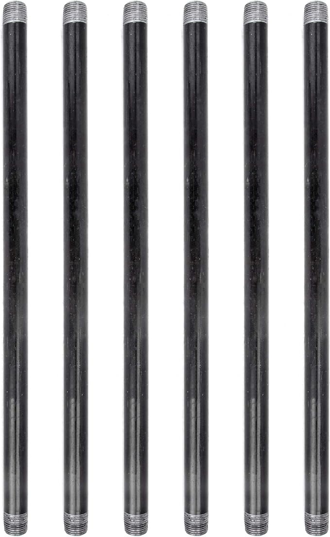 PIPE DÉCOR 1/2” x 18” Malleable Cast Iron Pipe, Pre Cut Connectors, Industrial Steel Grey Fits Standard Half Inch Black Threaded Pipes Nipples and Fittings, Build Vintage DIY Furniture, 6 Pack