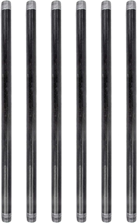 PIPE DÉCOR 1/2” x 18” Malleable Cast Iron Pipe, Pre Cut Connectors, Industrial Steel Grey Fits Standard Half Inch Black Threaded Pipes Nipples and Fittings, Build Vintage DIY Furniture, 6 Pack