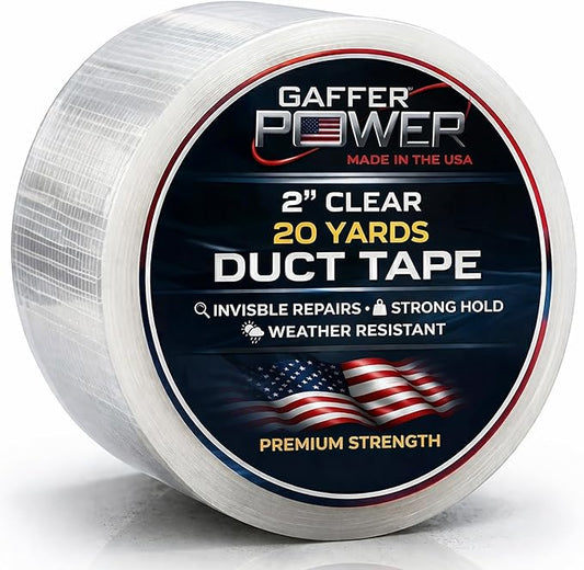 Gaffer Power Clear Repair Tape 2” x 20 Yards – Semi-Transparent Waterproof Duct Tape for Discreet Repairs, Sealing & Patching – Heavy Duty, Weather Resistant