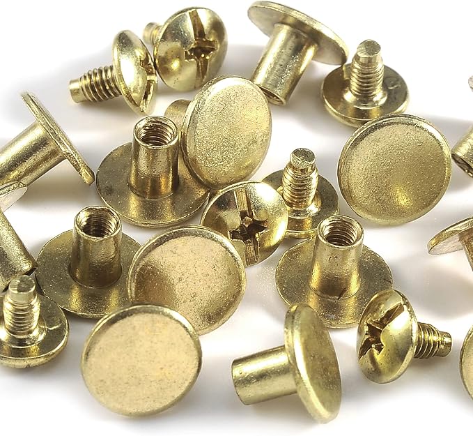 YORANYO 100 Sets Gold Round Flat Head Chicago Screws - Rivets Kit for Leather Crafting, Clothing, Shoes, Belts & Bags - 25/64 Inch