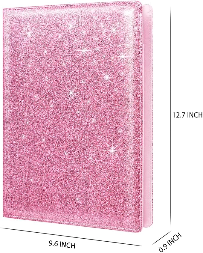 Padfolio Business/Resume Portfolio Folder, Leather Interview Portfolio Business Portfolio Portfolio Organizer with Legal Pad Folder Clipboard,Interview Folder for Men/Women, Glitter Pink