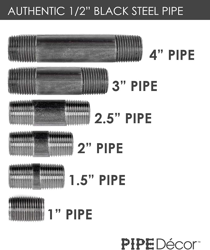PIPE DÉCOR 1/2” x 2” Malleable Cast Iron Pipe Nipple, Pre Cut Connectors, Industrial Steel Grey Fits Standard Half Inch Black Threaded Pipes Nipples and Fittings, Build Vintage DIY Furniture, 10 Pack