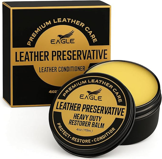 Eagle Heavy-Duty Leather Restorer & Preservative Balm – Neatsfoot Oil & Beeswax Treatment for Dry, Cracked, Oiled & Faded Leather – Revives Boots, Saddles, Furniture, Jackets & Tack (4oz)