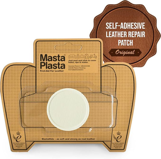 MastaPlasta Premium Leather Repair Patch – 2 Inch Ivory Circle – Self‑Adhesive, Upholstery‑Grade, Ready‑to‑Use. Your Professional DIY Repair for Couches, Car Interiors, Bags and More