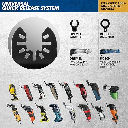 7PCS Oscillating Saw Blades, Professional Universal Titanium Multitool Blades for Wood Plastics Metal, Quick Release Multi Tool Kits