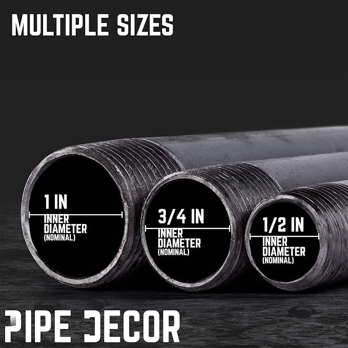 PIPE DÉCOR 1/2” x 42” Malleable Cast Iron Pipe Nipple, Pre-Cut Connectors, Industrial Steel Grey Fits Standard Half Inch Black Threaded Pipes Nipples and Fittings, Build Vintage DIY Furniture, 4 Pack