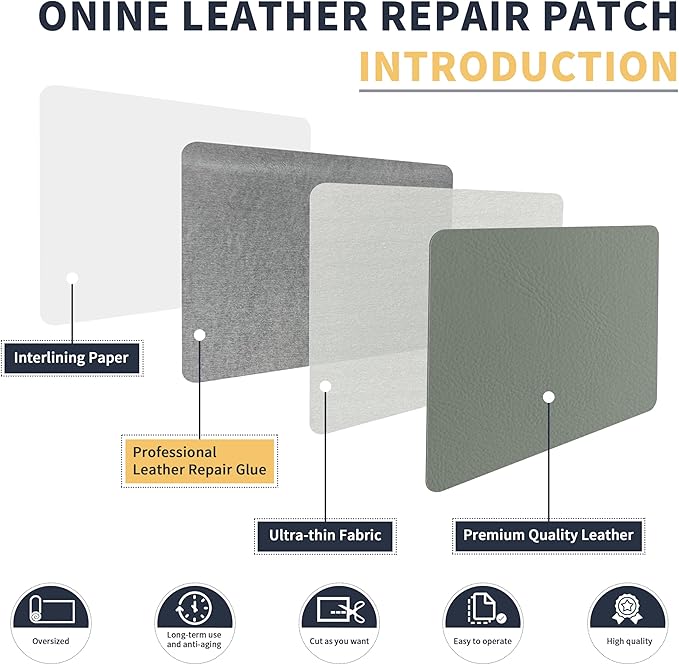 ONine Leather Repair Patch，Leather Repair Tape, 12 x 48 inches Leather Repair Patch for Furniture,Vinyl Repair Kit，Leather Couch Patch，for Sofas, Furniture, Car Seats(Blue Gray-Litchi Grain)