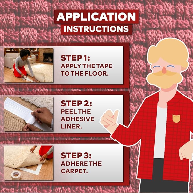 XFasten Double Sided Carpet Tape for Area Rugs, 2 Inch x 10 Yards 1-Inch Core – Heavy Duty Anti Slip Rug Grip Tape, Works as Rug Gripper, Wood Safe, Easy Removal for Hardwood and Laminate Floors