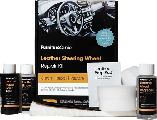 Furniture Clinic Leather Steering Wheel Repair Kit | Kit to Repair Tears, Scuffs, & Scratches on Leather Steering Wheels