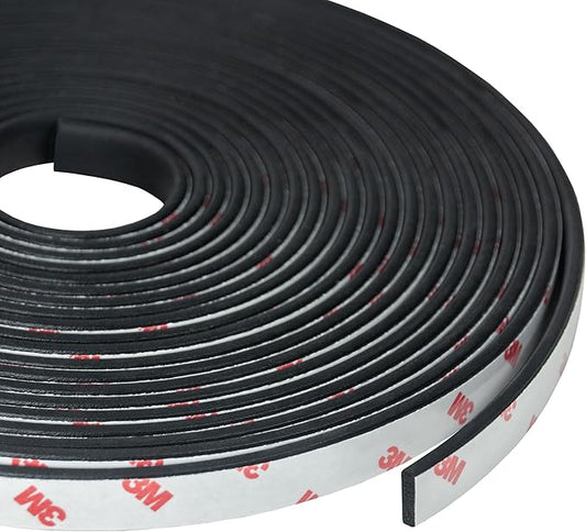 Neoprene Waterproof Rubber Foam 1/2” (w) x 1/8” (h) x 48’ (l) Weather Stripping Door Seal Insulation Shock-Absorbing 3M Self-Adhesive Tape for Door Frames, Windows – Black, 1 Continuous Roll