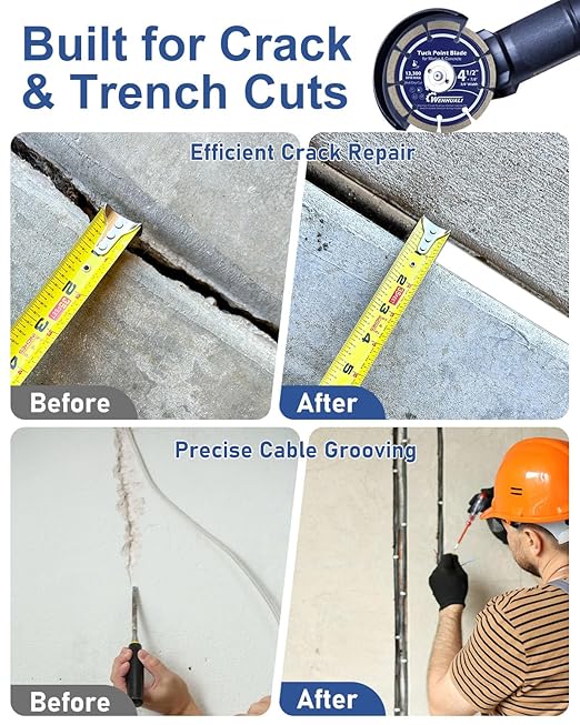 4.5" Diamond Tuck Point Blade 2 Pack 3/8" Thick – Premium Tuck Pointing Tools for Mortar Joint Removal, Concrete & Brick Grout Repair, 7/8" Arbor, Fast Clean Cutting(2 Pack)