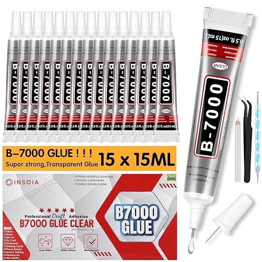 15 PCS 15ml B7000 Glue Clear with Precision Tip, Bedazzling Glue, Super Glues, Rhinestone Glue for Nail, Craft Glues, Jewelry Making, Nail Art, DIY, Makeup, Shoes