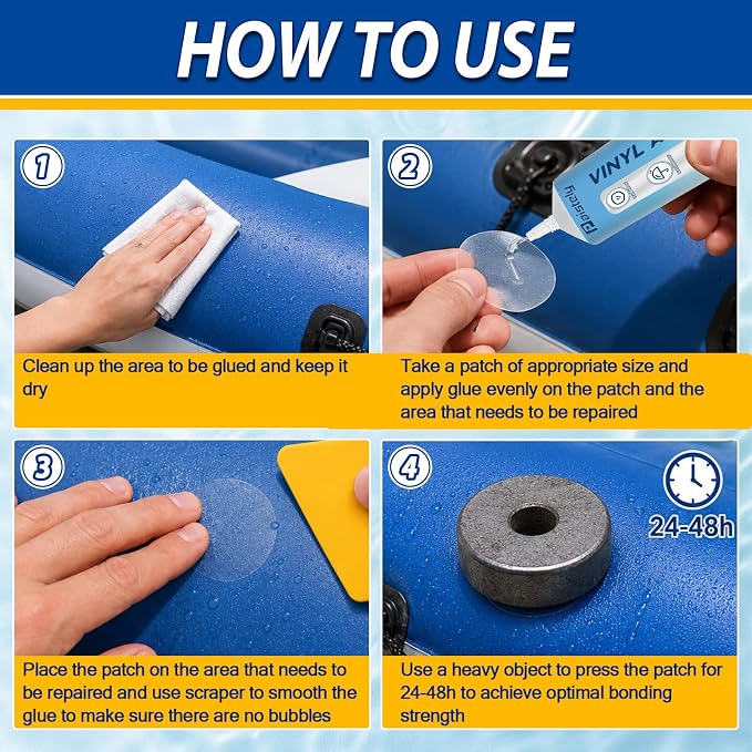 Air Mattress Patch Kit, Vinyl Pool Liner Repair Kit, Inflatable Repair Patch Kit for Air Beds, Hot Tubs, Inflatable Boats, Bounce House, Swim Rings & Toys (60ml)