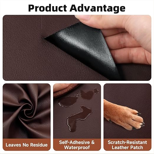 Leather Repair Tape, self-Adhesive Leather Repair Patch, for car seat Repair, Suitable for Sofas, Furniture, Seats, Strong Adhesive Leather Repair Tape (Dark Brown, 7.87x 85in)