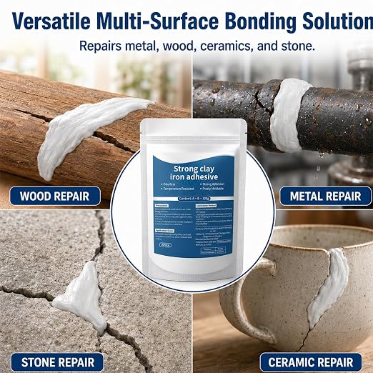 High-Strength Multi-Purpose Repair Clay,Strong Clay Iron Adhesive,High-Strength Multi-Purpose Repair Putty,All Purpose Pool 𝐂lay for Bonding Plastic Metal Ceramic Wood Tile Glass (2Pcs)