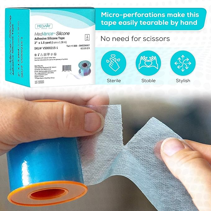 MedVance Silicone Tape Medical, Perforated Surgical Tape Sensitive Skin, Waterproof Tape for Skin, Medical Tape for Wound Care, Eyelash Tape, Gentle Skin Tape, 2" Width (3 Pack, 54 Inches)