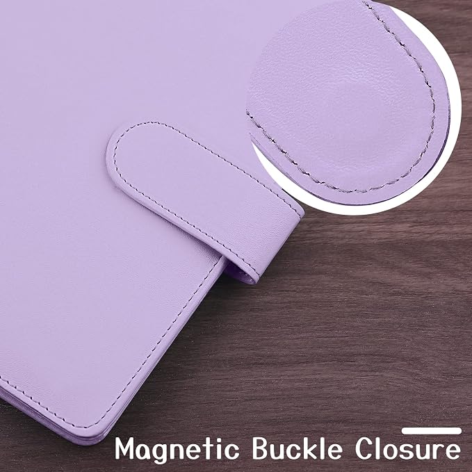 Antner A6 PU Leather Notebook Binder - Refillable 6 Ring for A6 Filler Paper, Loose Leaf Personal Planner Cover With Magnetic Buckle Closure, Purple