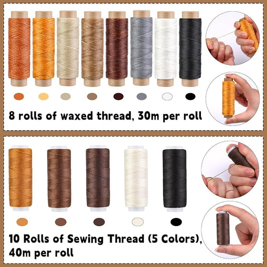 Morfen Upholstery Repair Kit, 71 Pcs Leather Sewing Kit, Leather Stitching Kit with Upholstery Thread, 3 Sewing Awl, Hand Sewing Stitching Needles, for Carseat Sofa Craft DIY
