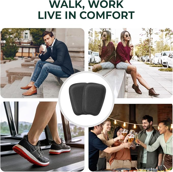 Shoe Tongue Pads for Men & Women - Welnove 2 Pairs Suede Memory Foam Shoe Padding Cushion Soft Self Adhesive Inserts Filler for Boots, Leather Shoes, Dress Shoes, Loafers (Black, Size L)