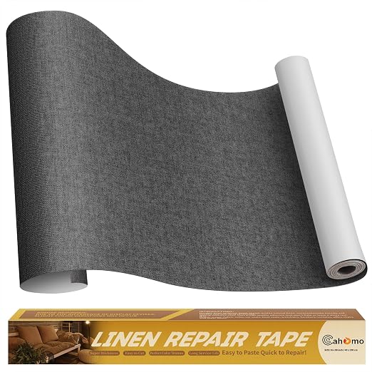 Linen Repair Tape 16x90 inch, Self Adhesive Fabric Patches, Couch Repair Patch Kit, Fabric Repair Tape for Furniture, Sofas, Carpet, DIY, Headboards, Chairs, Pillows, Linen Goods - Dark Grey