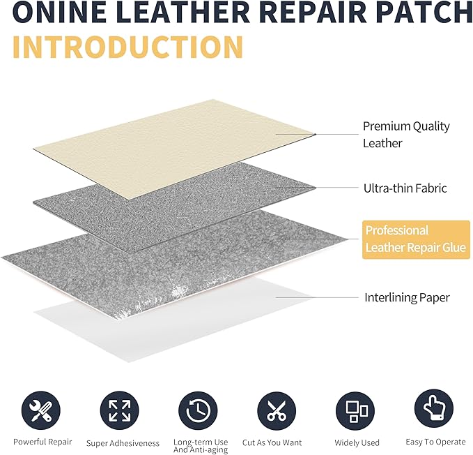 ONine Leather Repair Patch，Leather Repair Tape, 3 x 60 inches Leather Repair Patch for Furniture,Vinyl Repair Kit，Leather Couch Patch，for Sofas, Furniture, Car Seats, Office Chairs(Rice White)