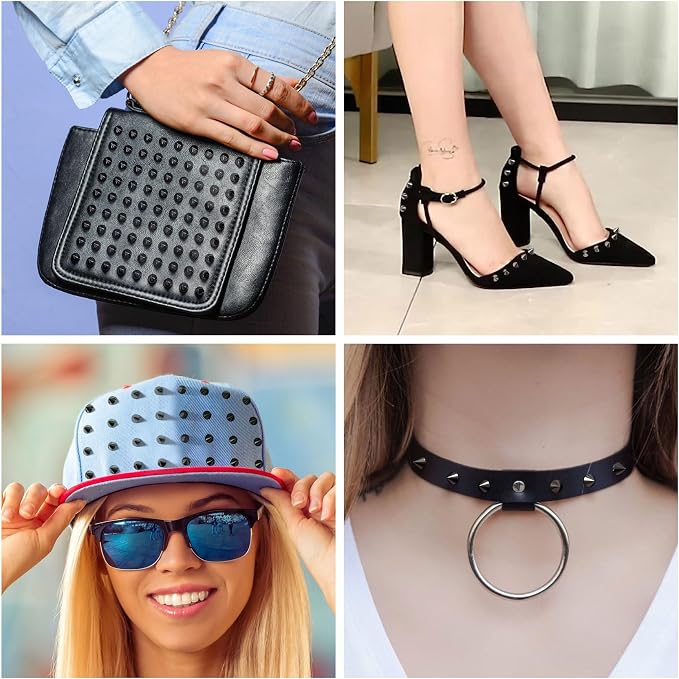 OIIKI 160PCS 8mm ABS Bullet Spike Cone Studs, Rivets Cone Spike Studs Beads, Flat Back Punk Spikes DIY Crafts Studs Glue on Decoration for Clothing Leather Clothes Belt Bag Shoes Jewelry Trims - Black