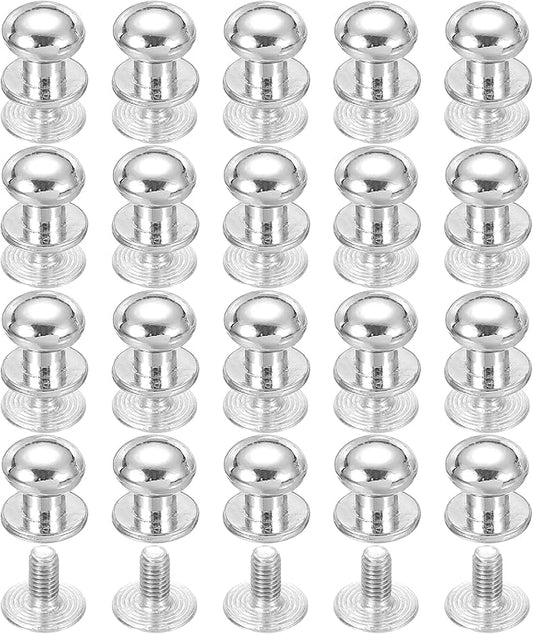 PATIKIL 8 mm Leather Rivets, 20 Sets Ball Head Stud Screw Back Round Head Button Chicago Screw Nipple Stud Rivet for Leather DIY Craft Handbag Belt Repairs, Silver Tone