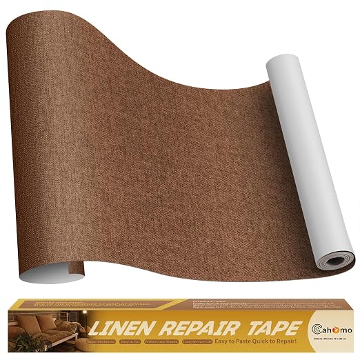 Linen Repair Tape 16x90 inch, Self Adhesive Fabric Patches, Couch Repair Patch Kit, Fabric Repair Tape for Furniture, Sofas, Carpet, DIY, Headboards, Chairs, Pillows, Linen Goods - Brown