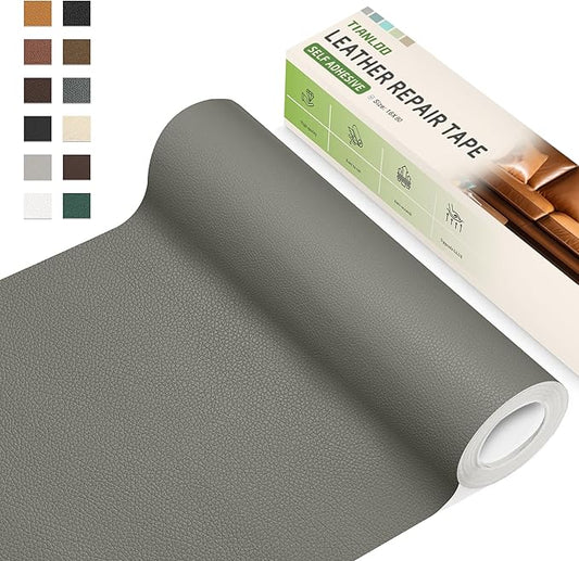 TIANLDD Leather Repair Tape，16x80 Inch Self Adhesive Leather Repair Patch，Leather Repair Kit for Furniture，Couches, Car Seats, Cabinets, Handbags(Dark Grey-Litchi Grain)
