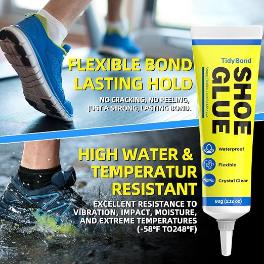Shoe Glue, Shoe Repair Adhesive Flexible, Waterproof, Clear, Super Strong Glue for Soles, Sneakers, Boots, Leather, Handbags, Soles, Heels - Works on Leather, Rubber, Vinyl, Canvas - 2.1oz