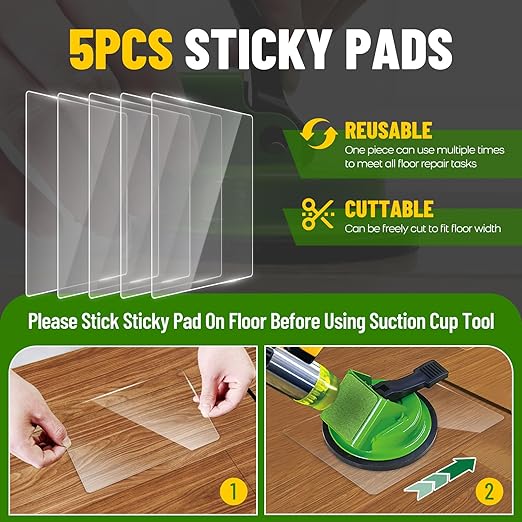 NAACOO Heavy Duty Floor Gap Fixer Tool, 45°Striking Surface Floor Gap Repair Tool, Made of Iron & Enhanced Suction Cup. with 5pcs Sticky Pads for Fixer Laminate/Vinyl Flooring Tools.