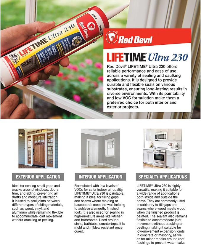 Red Devil 077050 Lifetime Ultra Premium Elastomeric Acrylic Latex Sealant, Gray, 10.1 oz, Pack of 12