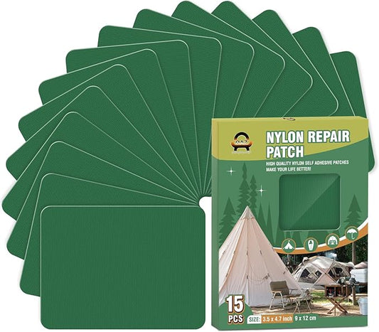 OAZ 15 Pieces 3.5 x 4.7 inch Nylon Repair Patches Nylon Fabric Patch Self-Adhesive Tent Repair Tape Waterproof Lightweight Repair Patches Repair Patch Kit for Clothing Down Jacket Bag (Forest Green)