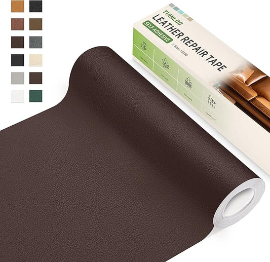 TIANLDD Leather Repair Tape,3.5 x 80 Inches Self Adhesive Leather Repair Patch，Leather Repair Kit for Furniture，Couches,Car Seats,Cabinets,Handbags(Light Coffee-Litchi Grain)