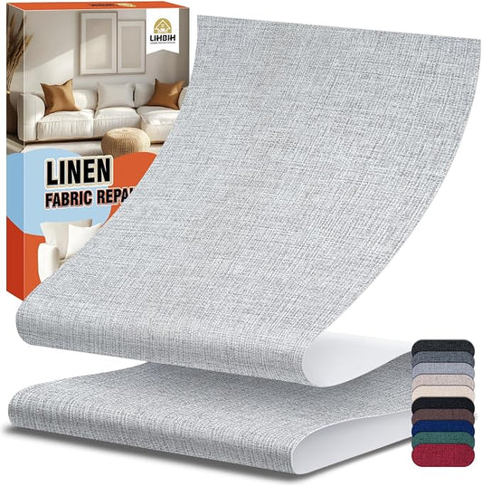 Linen Fabric Repair Tape 4x79 Inch, Self Adhesive Couch Patch Repair Fabric Tape for Furniture, Linen Patch Kit for Couch, Carpet, Upholstery, Chair, Sofa, Pillows, Bag (Coarse, Light Grey)