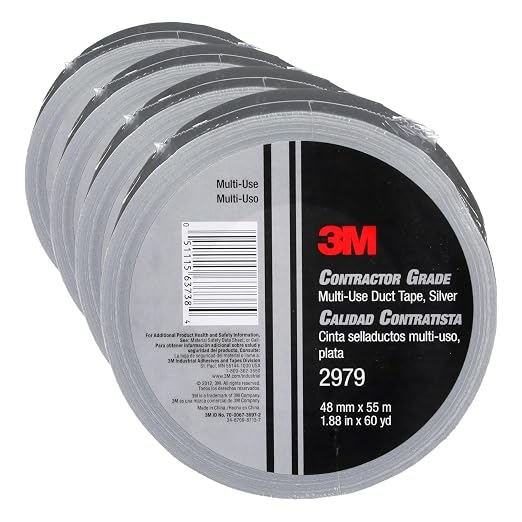 3M Talc 2979 Multi-Use Duct Tape, Silver, 1.88 in x 60 yd x 7 mil, 4 Pack, Temporary Repair, Patching, Tabbing, Capping Pipe, Marking, Labeling