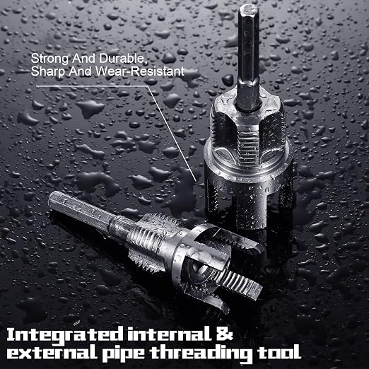 2 Pcs Pipe Thread Cutting Tool Integrated Internal & External Pipe Threading Tool Electric Drill Compatible PVC Tube Threader Kit, 1/2", 3/4", 1'' Tube Sizes Rethreading Kit(2 Sizes, Silver)