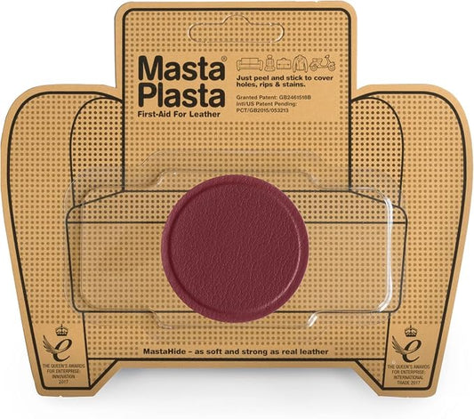 MastaPlasta Premium Leather Repair Patch – 2 Inch Red Circle – Self‑Adhesive, Upholstery‑Grade, Ready‑to‑Use. Your Professional DIY Repair for Couches, Car Interiors, Bags and More