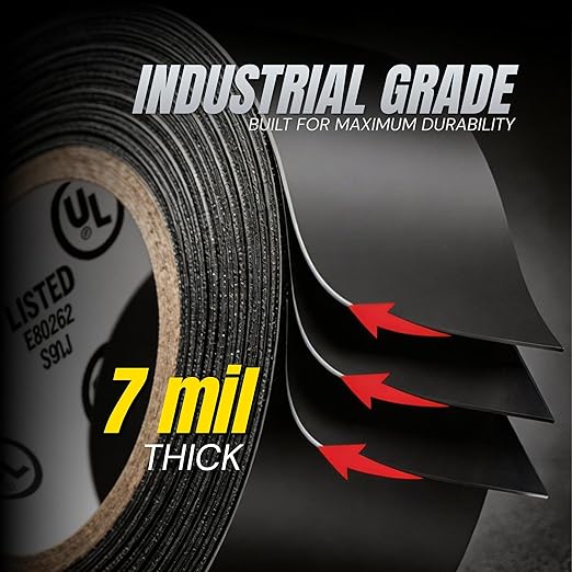 Wide Electrical Tape - Heavy Duty Thick Flame Retardant Black Electrical Tape, Industrial Grade Waterproof PVC Vinyl Roll, 2in x 66ft, 7 Mil, 600V - UL/CSA Listed