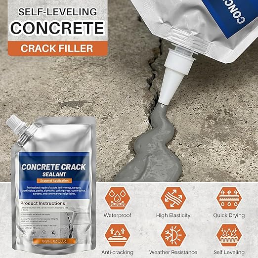 Concrete Crack Filler, Self-Leveling Magic Crack Filler for Concrete, Waterproof Repair Sealant for Cement Driveways, Patio, Sidewalk, Indoor & Outdoor, High Elasticity and Quick-Drying-4PCS