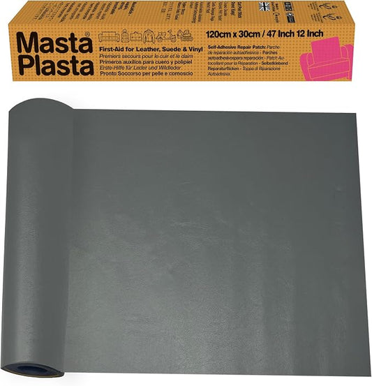 MASTAPLASTA Original Leather Repair Tape - Grey 47.5in x 12in (120 x 30cm). Upholstery-Quality. Quick and Easy Leather Repair Patch Self Adhesive for Couch, Leather Patches for Car Seats