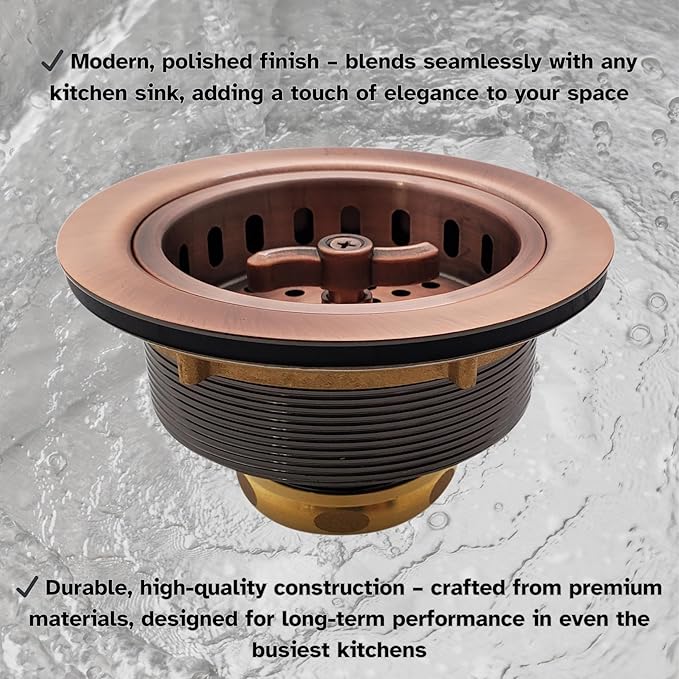 Westbrass A213-11 3-1/2" Wing Nut Twist Style Large Kitchen Sink Basket Strainer, Antique Copper