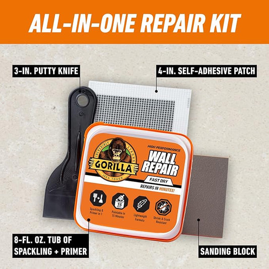 Gorilla Wall Repair Kit Featuring Gorilla Heavy Duty Wall Repair Spackling + Primer White