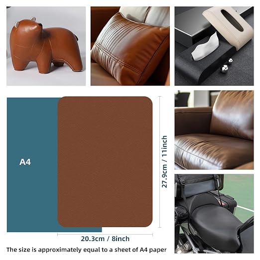 WILDREEDS 2 Pcs 8 x11 Inch Leather Repair Patches, Self-Adhesive Leather Patch for Sofas, Couch, Furniture,Tote Bags, Car Seats (Brown)